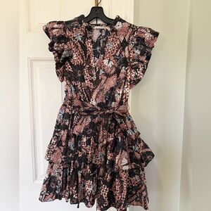 Ulla Johnson Black and Tan Mini Dress